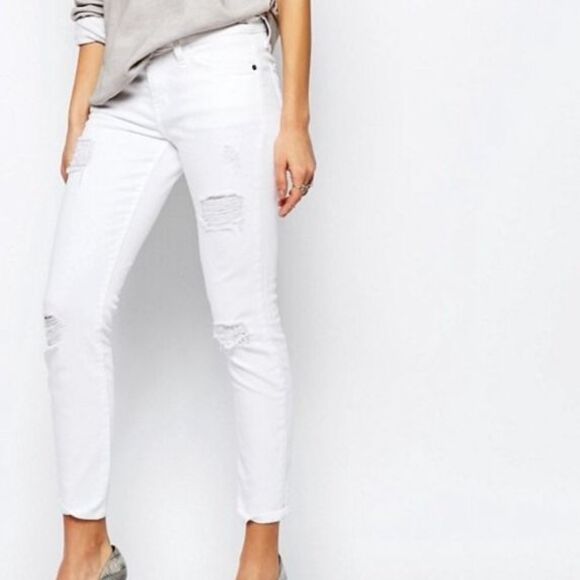Current/Elliott Skinny Jeans 25 White The Stiletto Distressed - Picture 1 of 7